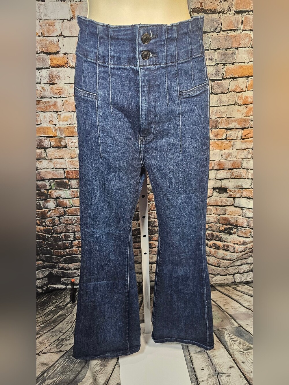 We The Free by Free People High Rise Paperbag Flare Jeans Women's 27 Dark Wash